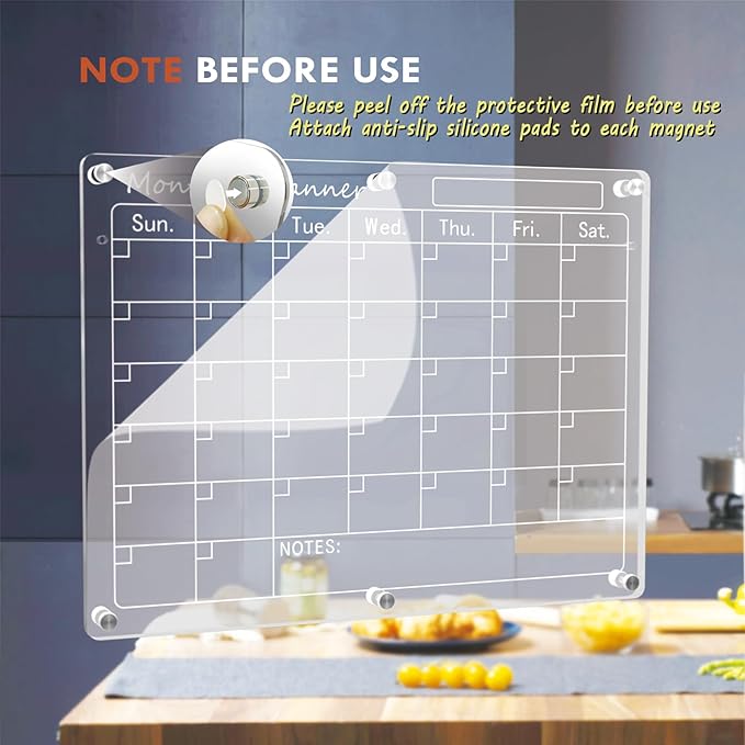 Magnetic Acrylic Calendar for Fridge,2 Pack 12"x16" Clear Fridge Calendar Dry Erase Magnetic Planning Boards Set(Monthly Planner+Blank Memo Board)