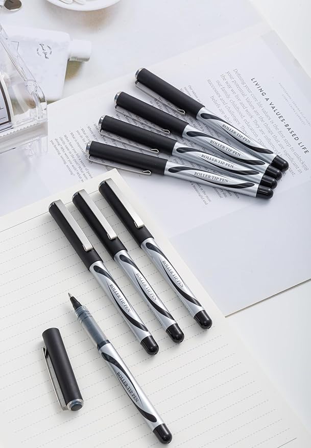 Liquid Ink Rollerball Pens, 0.7mm Medium Point Tip, Rolling pen for Drawing, Journaling and Smooth Writing (Black, 1 Count (Pack of 8))