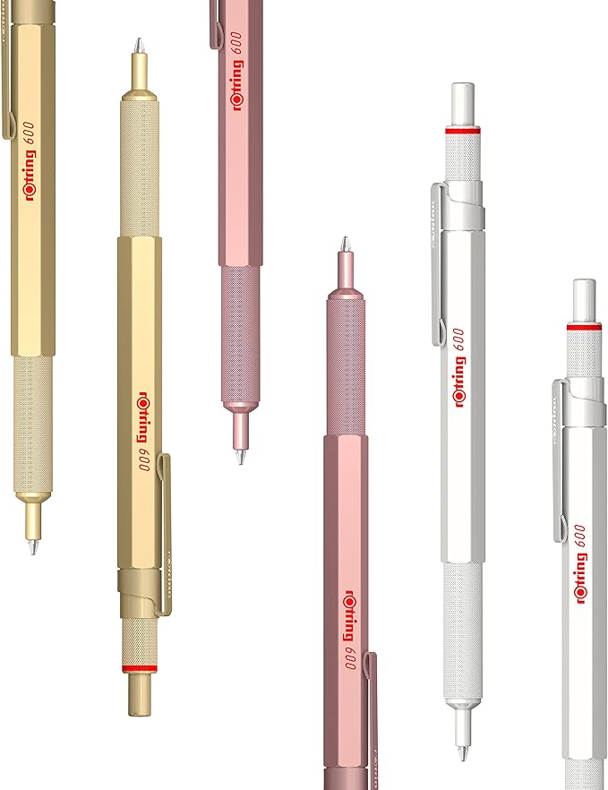 Rotring 600 Metallic Ballpoint Pen Medium Point Black Ink Gold Barrel Refillable 1 Count