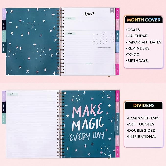 2025 Eccolo Large Spiral Agenda Planner, Hardcover, Weekly & Monthly Pages, 12 Month, Art + Quotes (Extra Large - 9" x 10.5")