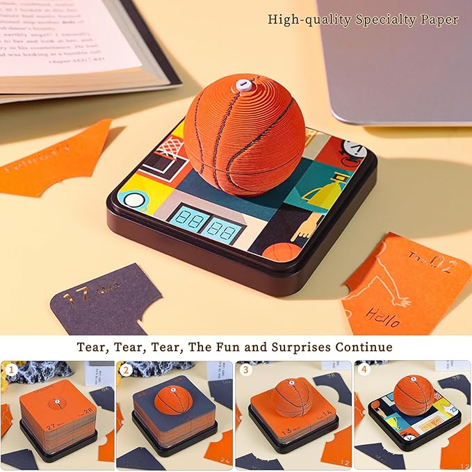 3D Art Calendar Memo Pad 2025,Creative Time Piece Calendar 2025 Desk Calendar,Basketball Tear Away Paper Carving Calendar 3D Memo Pad Art Notepad DIY Christmas Gift