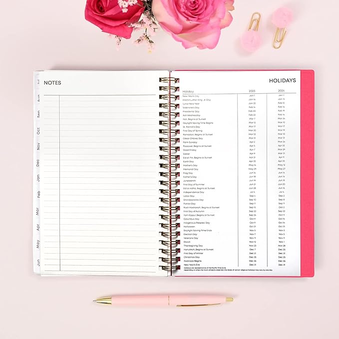 Blue Sky July 2023- June 2024 Academic Year Weekly and Monthly Planner, 5" x 8", Frosted Flexible Cover, Wirebound, Roosevelt Pink (144704)