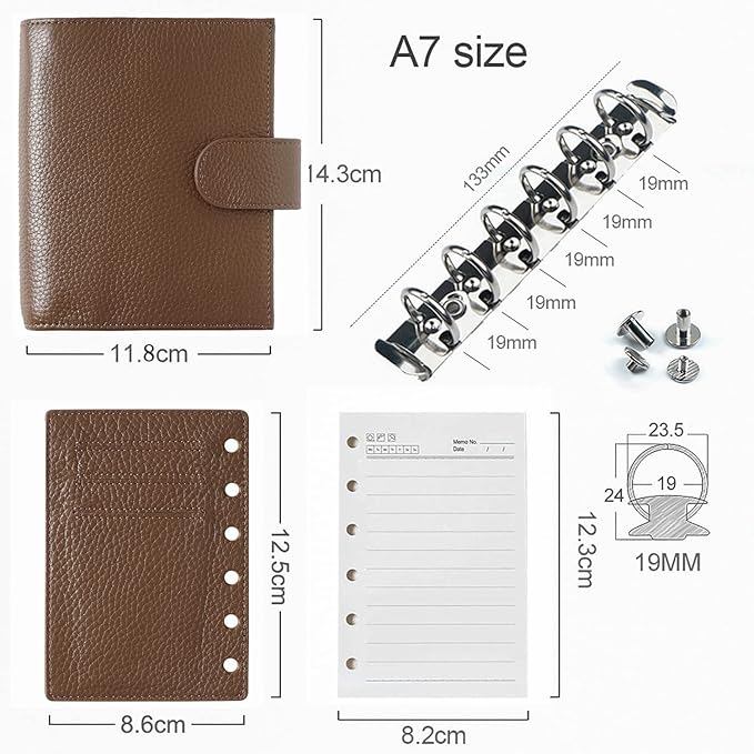 Moterm Pocket Regular Rings Planner - Genuine Leather Binder Organizer (Pebble-Chocolate, 19mm Ring)