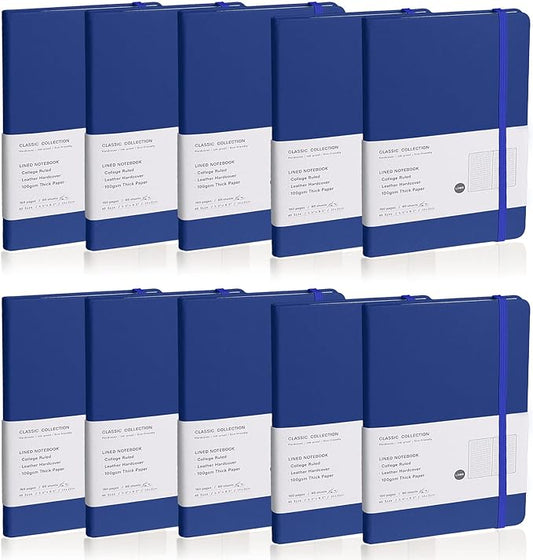 Lined Journal Notebook, 10Pack(Blue), 160 Pages, Medium 5.7 inches x 8 inches - 100 gsm Thick Paper, Hardcover