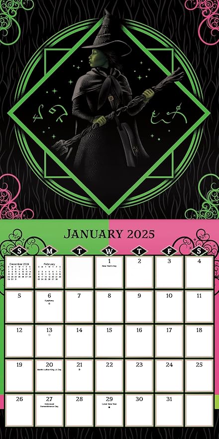 2025 Wicked Movie: Elphaba and Glinda Wall Calendar & Push Pins