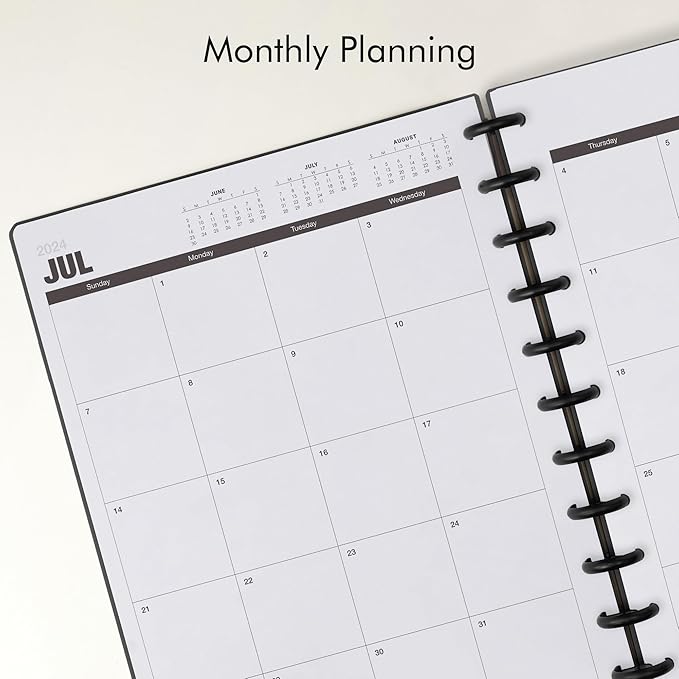 Nekmit Discbound Planner 2025, Work Breakdown Structure 12 Month Planner, 8.5"x11", Jan 2025 - Dec 2025 Daily, Weekly, Monthly Planner, Appointment Budget Book (Black)