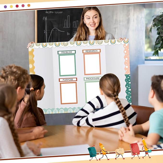 90 Pcs Science Fair Board Supplies 60 Trim Scalloped Bulletin Board Borders 24 Presentation Board Subtitles 6 Science Fair Titles for Classroom Display Boards(Geen Boho)