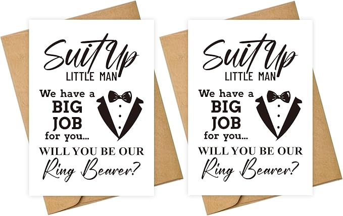 Set of 2 Ring Bearer Proposal Card, Will You Be Our Ring Bearer Card, Ring Bearer Request Card with Matching Envelopes.
