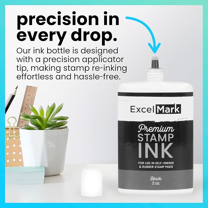 ExcelMark Self Inking Stamp Refill Ink - 2 oz. - Black Ink