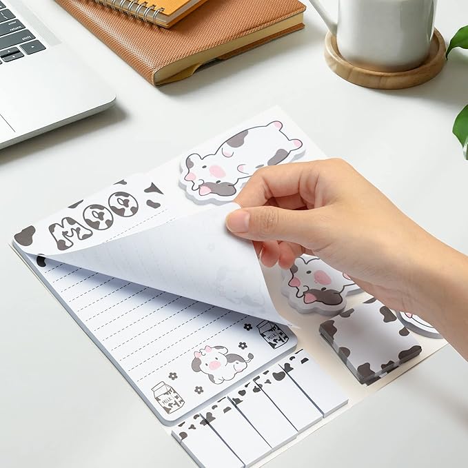 I Just Really Like Cow Sticky Notes Set, 550 Sheets, Cute Pink Cow Shaped Self-Stick Notes Pads Barnyard Farm Animal Divider Tabs Bundle Writing Memo Pads Back to School Office Supplies