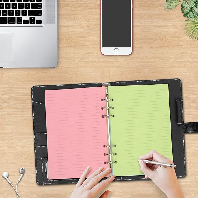 A5 Refills Paper, A5 Binder Planner Loose Leaf Paper, [5 Color] 100 Sheets (200 Pages) 6-Hole Notebook Refills for 6-Ring Refillable A5 Ring Binder Notebook Planner, Lined Paper