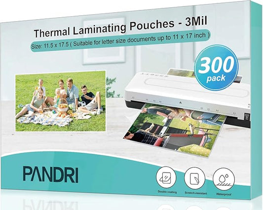 Laminating Sheets, PANDRI 300 Pack Thermal Laminating Pouches Holds 11 x 17 Inch, 3 Mil Plastic Laminator Paper 11.5 x 17.5 Inch, Clear Round Corner