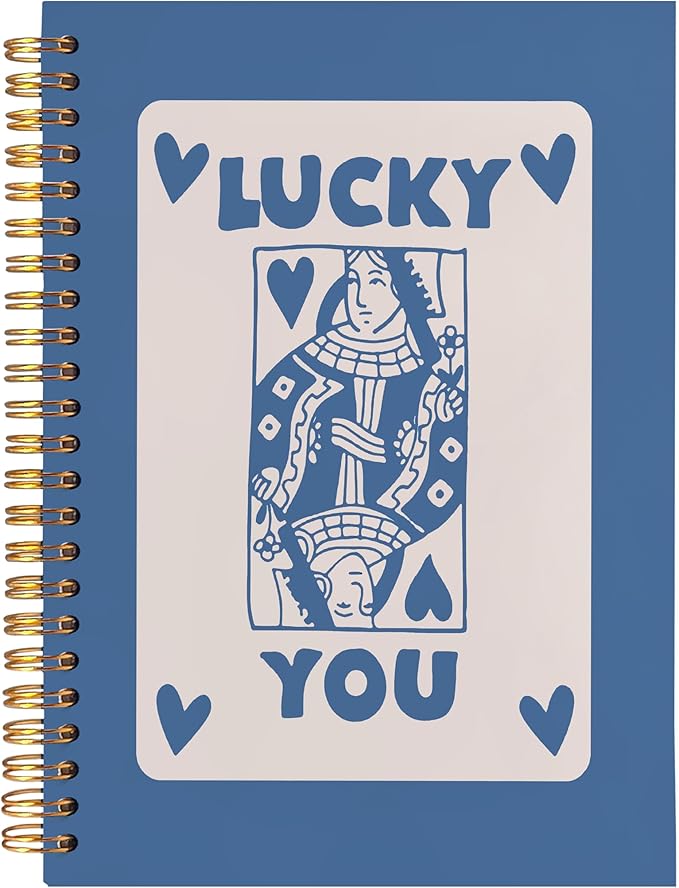 BearCake Funky Retro Y2K Blue Preppy Notebook, Lucky You Poker Preppy Journal, Blue Aesthetic Notebooks, Blue Office Supplies, Blue Desk Accessories, Hardcover Spiral Notebook 5.5x8.3