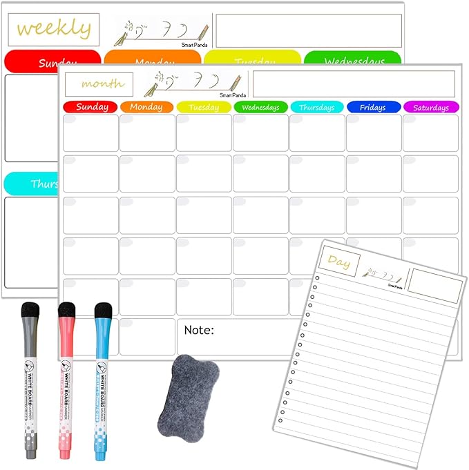 Magnetic Dry Erase Calendar for Refrigerator，Fridge Calendar Magnet Combo - Ideal for Dry Erase, Magnetic Calendar, and Home Decor, White