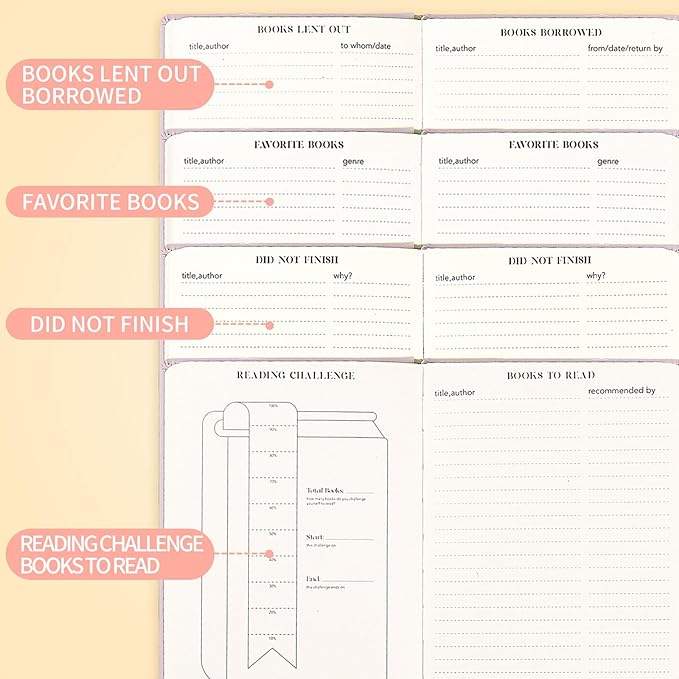 Reading Journal Book Lovers Gifts Hardcover Leather Readers Accessories Track Reading Log with 65 Books Reviews, 5.8”x8.3”, Pink
