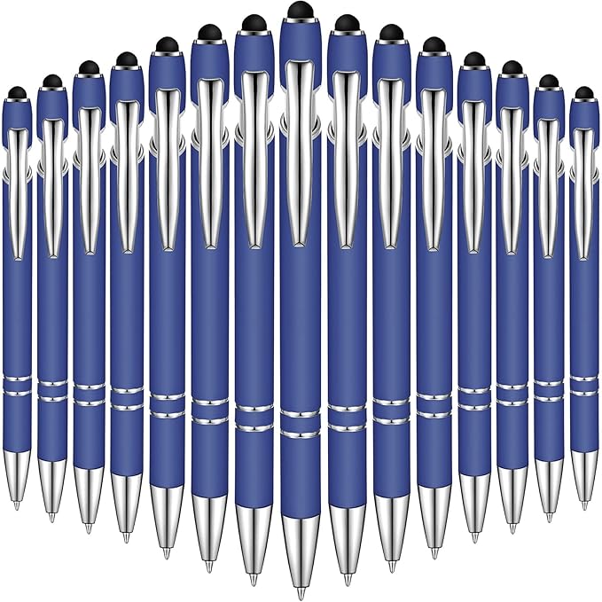 Zonon 38 Pieces Rubberized Ballpoint Pen with Stylus Tip Stylish Metal Pen Capactive Styli Pen with Soft Rubberized Grip, Black Ink Pen for Most Devices (Dark Blue)