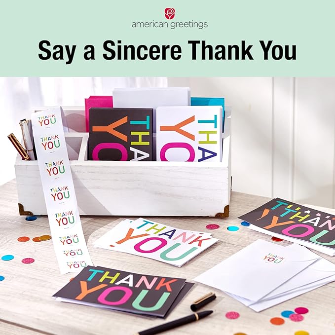 American Greetings Baby Shower Thank You Cards with Envelopes, Giraffe, Elephant and Lion (50-Count)