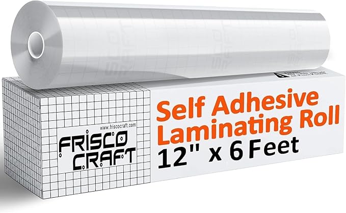 Frisco Craft Transparent Self Adhesive Laminating Roll - Self Laminating Sheets - Clear Vinyl for Decals, Sticker, & More - No Heat Sealing, Glossy, Clear Sheets (12" x 6 ft)