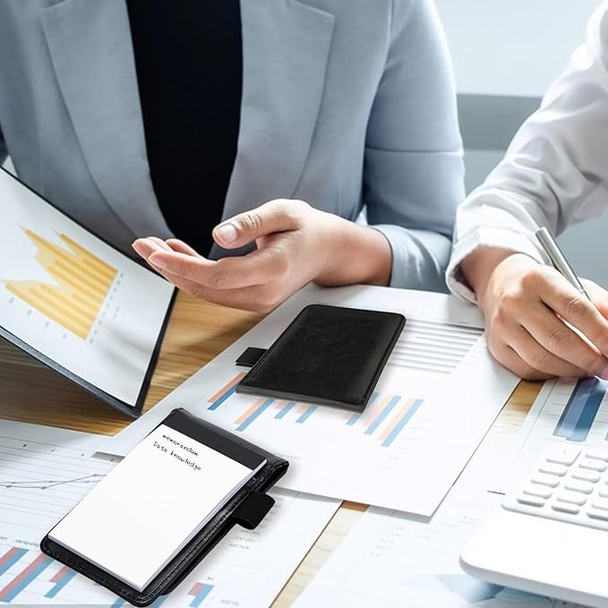 Camelmother 10 Pieces Small Notepad Holder Set Pocket Notebook 3 x 5 Inch with Pen Small notebooks note pads Leather Notepad (black plain)