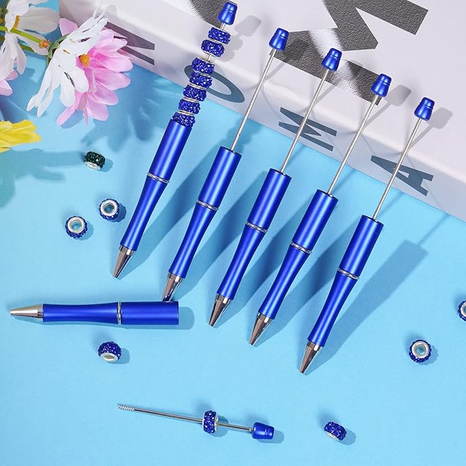 jiebor 30Pcs Blue Beadable Pens Plastic Bead Pen Black Ink Ballpoint Pens Diy Pens Cute Cool Pens for Teacher Bridal Graduation Gift Office Supplies