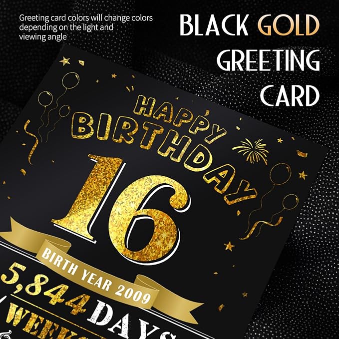 16th Birthday Card for Girl Boy, Jumbo Pop Up Sweet 16th Birthday Cards for Son Daughter, Happy 16th Birthday Decorations for 16 Year Old Girls Boys Funny Birthday Gifts, Review of 2009, Black Gold