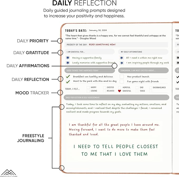 PRODUCTIVITY STORE Best Daily Journal for Men & Women for Mindfulness | Gratitude Journal, Manifestation Journal, Self-Care Journal & Daily Journal with Prompts (Brown)