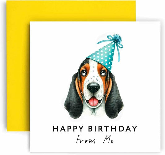 Huxters Birthday Card from the Dog – Basset Hound - Happy Birthday to Dog Mum and Dog Dad – Birthday Card from the Dog to Friends Family First Birthday (Basset Hound)
