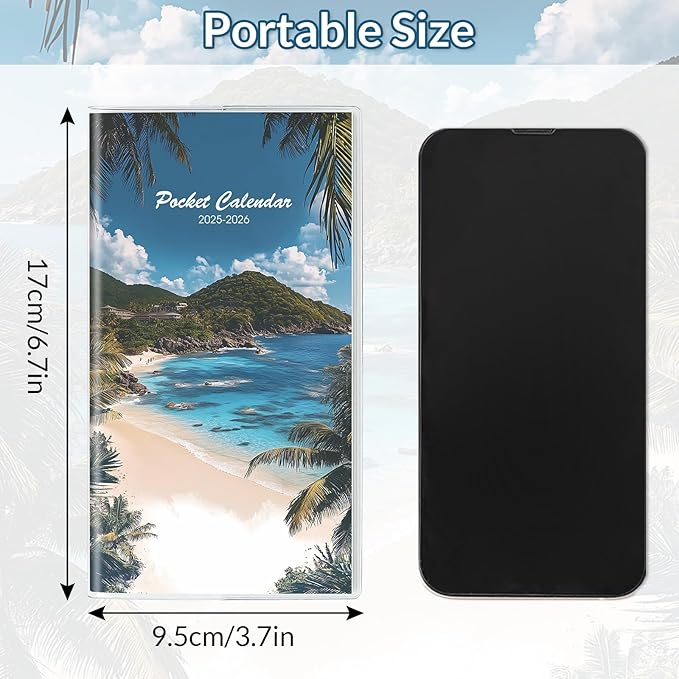 Pocket Calendar 2025-2026, Small Monthly Planner 2025-2026 - 3.7" x 6.7" - Runs from January 2025 Until December 2026, Pocket Calendar 2025 with Beach Cover for Planning