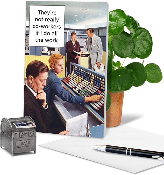 NobleWorks - Hilarious Employment Work Anniversary Card - Funny Retro Notecard for Employees, Coworker - Not Really Co-Workers C4159ANG-WA