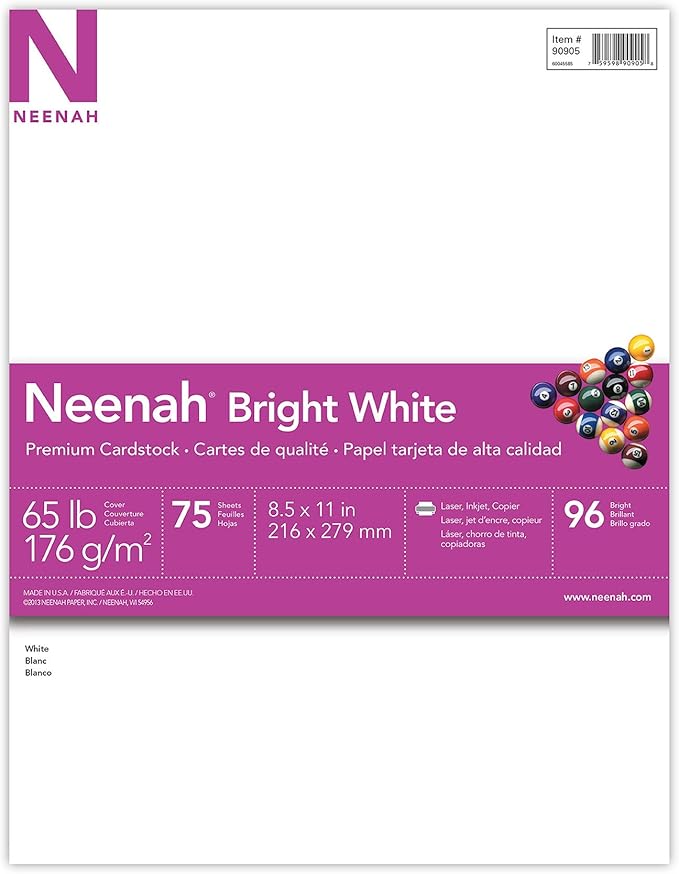 Neenah Exact Vellum Bristol, 8.5" x 11", 67 lb/147 gsm, White, 94 Brightness, 250 Sheets (80211) & Astrobrights/Neenah Bright White Cardstock, 8.5" x 11", 65 lb/176 gsm, White, 75 Sheets (90905-02)
