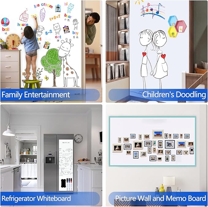 Magnetic White Board Film, 47" x 23" Dry Erase Board for Wall, Self Adhesive Whiteboard Paper Set for Office, Conference Room, Classroom, Home, Include Marker, Magnetic Eraser and Magnets