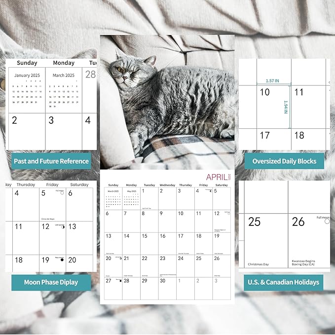 2025 Wall Calendar,Calendar 2025,Fat Cats Monthly Wall Calendar, 12" x 24" Open,Family Planner Calendar Organizer with funny fat cats Images, for Cats Lovers