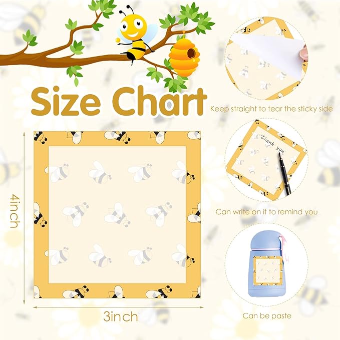 18 Pieces Bee Sticky Notes Adhesive Bee Memo Notes Self-Stick Note Pads for School Office Home Supplies Students Teachers Presents, 9 Styles