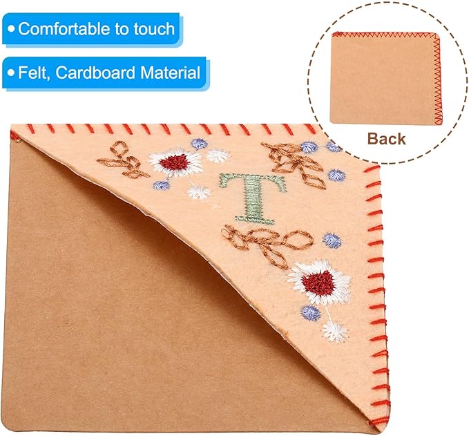 PATIKIL Personalized Embroidered Corner Bookmark, Cute Flower Felt Stitched Triangle Book Mark Page Marker for Women Men Book Lovers Teachers, Pink, Letter T