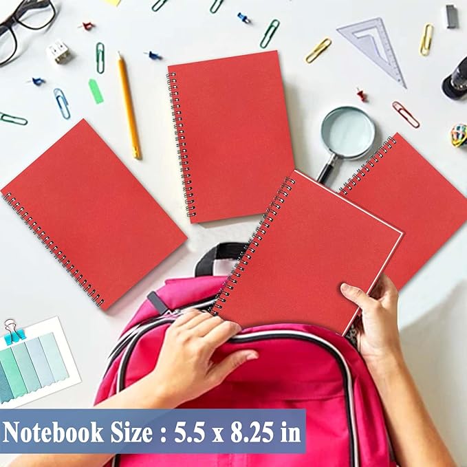 GINMLYDA 4Pack Small Spiral Notebook A5, 8.25x5.5” 120 Lined Pages Wide Ruled Spiral Journal Bulk Blank Kraft Cover Spiral Bound Notebook & Writing Pads for Home Office Meeting Work Note Taking