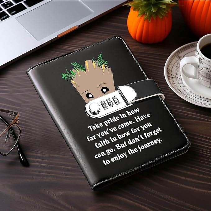 Funny Groot Gifts Leather Combination Lock Notebook Always Remember You’re Braver Than You Believe Leather Locked Journal Notebook Birthday Gifts for Daughter Son (take pride)