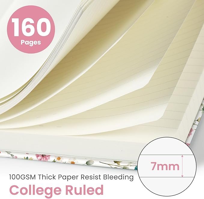 Lined Journal Notebook for Women & Men, Hardcover Leather Journal for writing, A5 College Ruled Notebook for Work & Note Taking, Perfect for Office School Home Supplies, 160 Pages, Garden