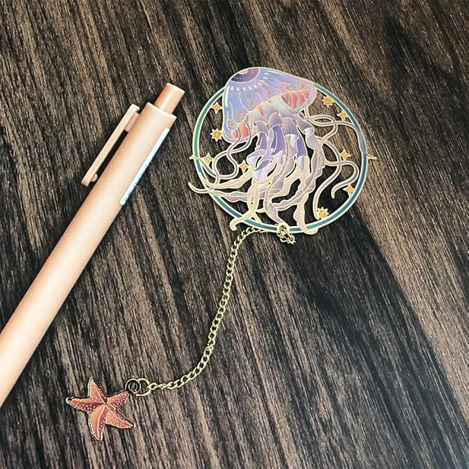 Bookmarks for Book Lovers Book Marks for Reading Women Birthday Graduation Christmas Gifts for Her Cute Metal Bookmark Book Markers Stocking Stuffers for Teens (Jellyfish-A)