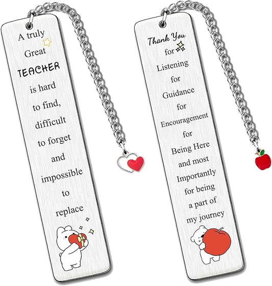 2PC Teacher Bookmarks Teacher's Day Appreciate Gift Man Bookmark Thank You Keepsake Birthday Present Retirement Appreciate Christmas Thanksgiving Women Accessory A Truly Great Teacher is Hard to Find