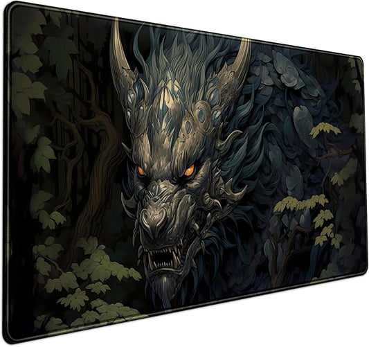 Japan Black Desk Mat Dragon Anime Gaming Mouse Pad Large Desk Pad for Desk Computer Pc Laptop Office Decor for Men, Anime Mouse Keyboard Pad Stitched Edges Non-Slip Rubber Mat Desk Pad, 31.5x15.8 in.