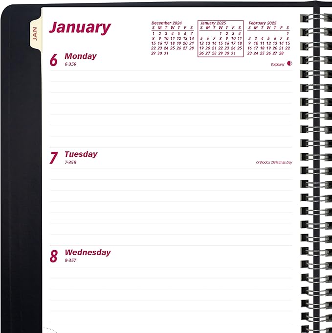 Brownline® 2025 Essential Weekly/Monthly Planner, 12 Months, January to December, Twin-Wire Binding, 8.5" x 6.75", Black (CB850.BLK-25)
