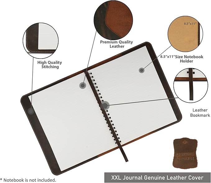 Large Size Journal Cover for hard cover notebook, Rustic Leather Journal Cover (8.5 x 11 inches), Full Grain Leather Journal Cover, Handmade - Brown