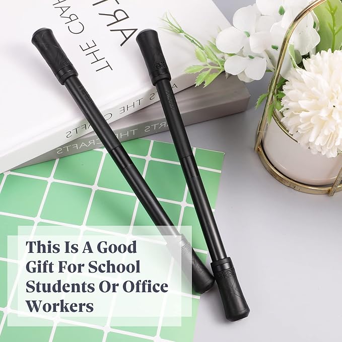 Outus 2 Pieces Spinning Pen Rolling Finger Rotating Gaming Trick Pen Mod with Tutorial No Refill Stress Releasing Brain Training Toys for Adults Office Supplies(Black)