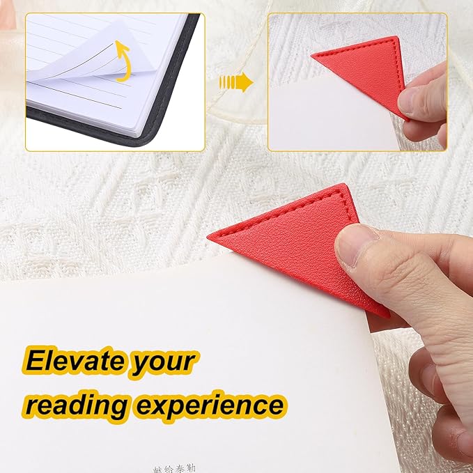 uxcell 6Pcs Leather Square Bookmarks, Corner Bookmarks Book Marks Page Markers Cute Page Clip for Men Women Teacher Reader Book Lover Writers (Red)