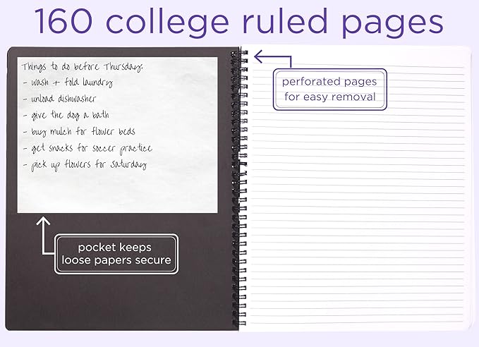Steel Mill & Co Cute Large Spiral Notebook College Ruled, 11" x 9.5" with Durable Hardcover and 160 Lined Pages, Black Dots