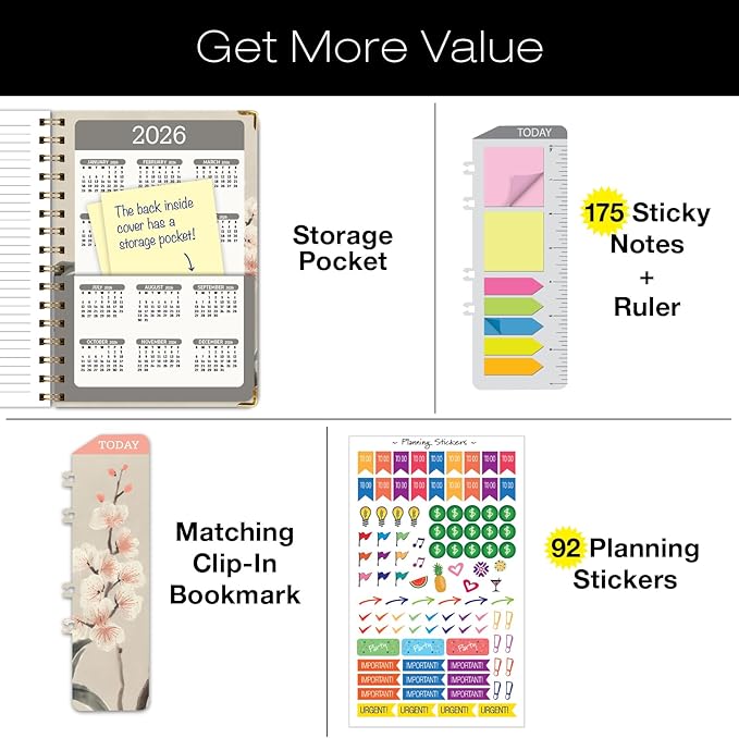 HARDCOVER 2025 Planner, 5.5"x8": 14 Months (November 2024 - December 2025), Daily Weekly Monthly Planner, Yearly Agenda, Bookmark, Pocket Folder and Sticky Note Set (Orchid)