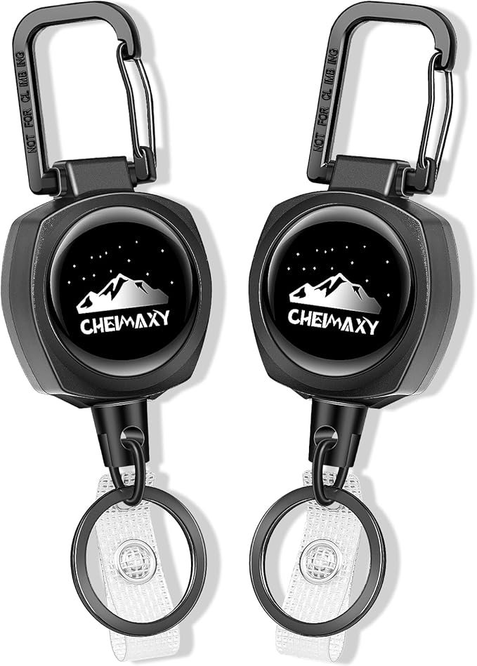 2 Pack Retractable ID Badge Holders with Keychain, Heavy Duty Tactical Badge Reel, Retractable Key Ring with 30IN Nylon Cord and Upgraded Stainless Steel Spring, Holds Up to 8 OZ