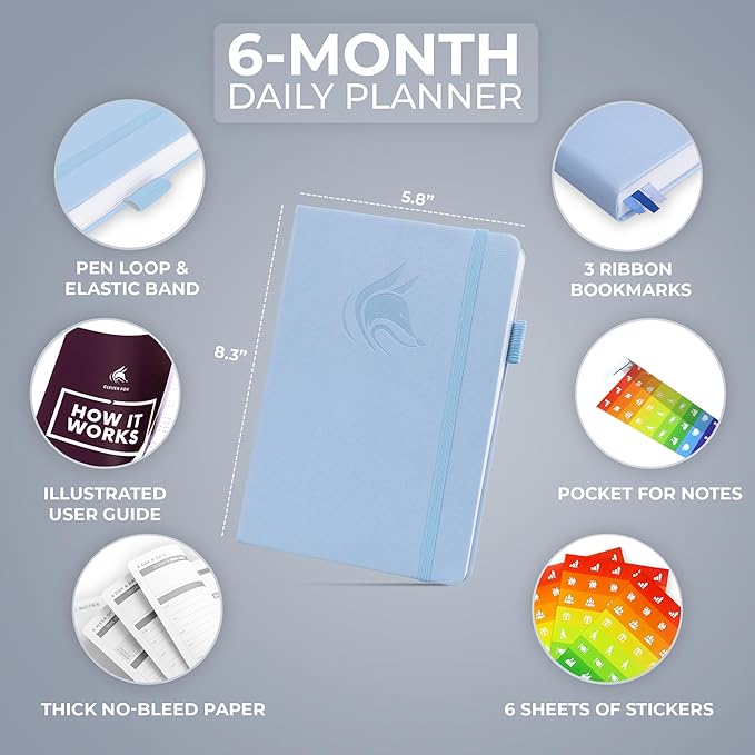 Clever Fox Daily Planner – Undated Planning Notebook with Hourly Schedule & to-Do List – Personal Day Task & Work Organizer, 6 Months (Periwinkle)