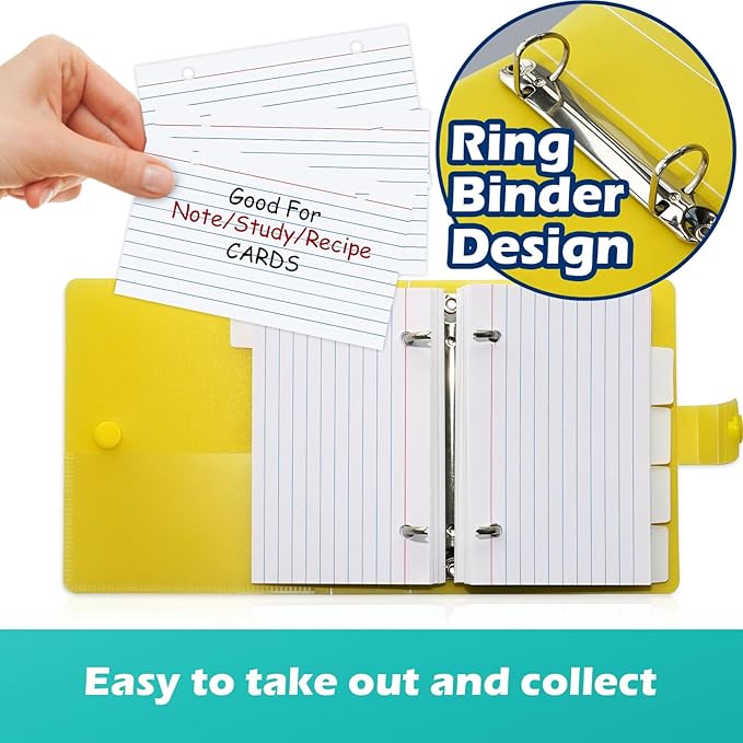 3x5 Lined Index Cards with Ring Binder Holder and Dividers, 100 Ruled Cards, Blue