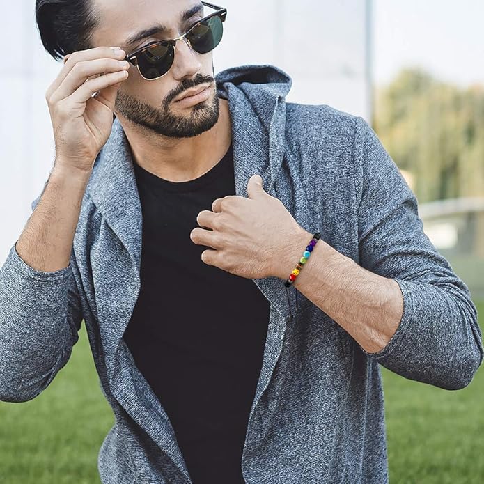 M MOOHAM Natural Stone Bracelets for Men - 8mm Tiger Eye | Matte Agate | Lava Rock Bracelets for Men Teen Boys Gifts Birthday Anniversary Christmas Gifts for Men Teens